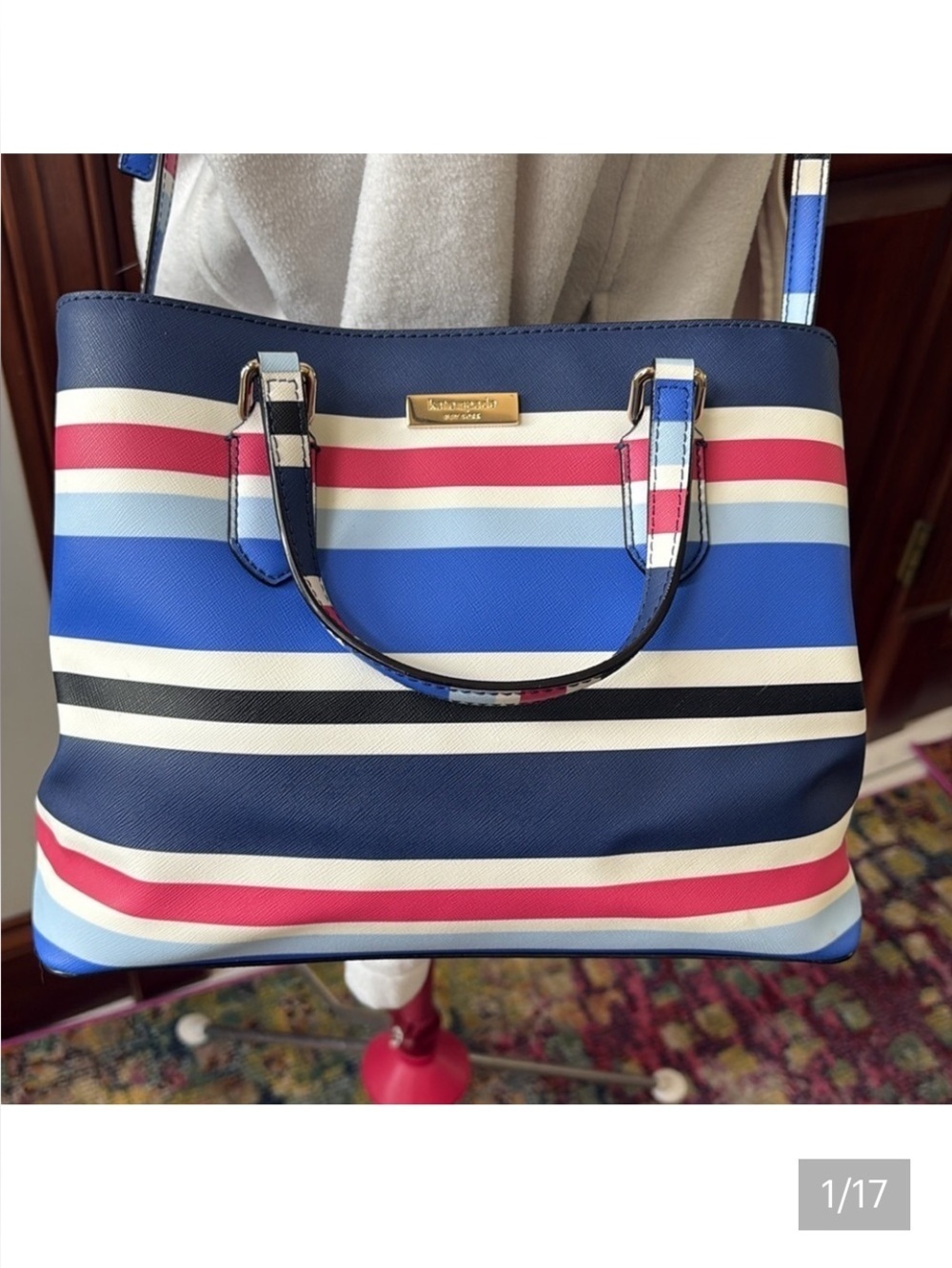 Kate Spade Satchel Crossbody bag striped red white blue black light blue NWOT